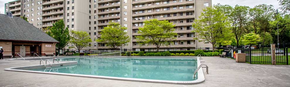 apartments with an outdoor pool and greenspace in London Ontario