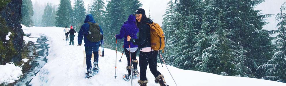 friends cross country skiing outside