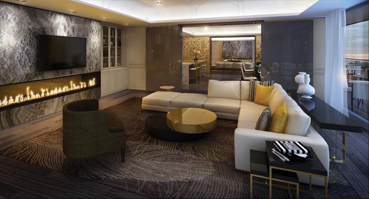 A fireplace lounge is one of the many amenities offered at Minto Yorkville Park, now on sale.