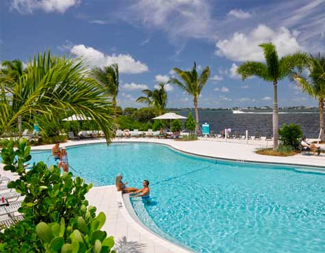 Amenities at One Particular Harbour include pools overlooking Anna Maria Sound.